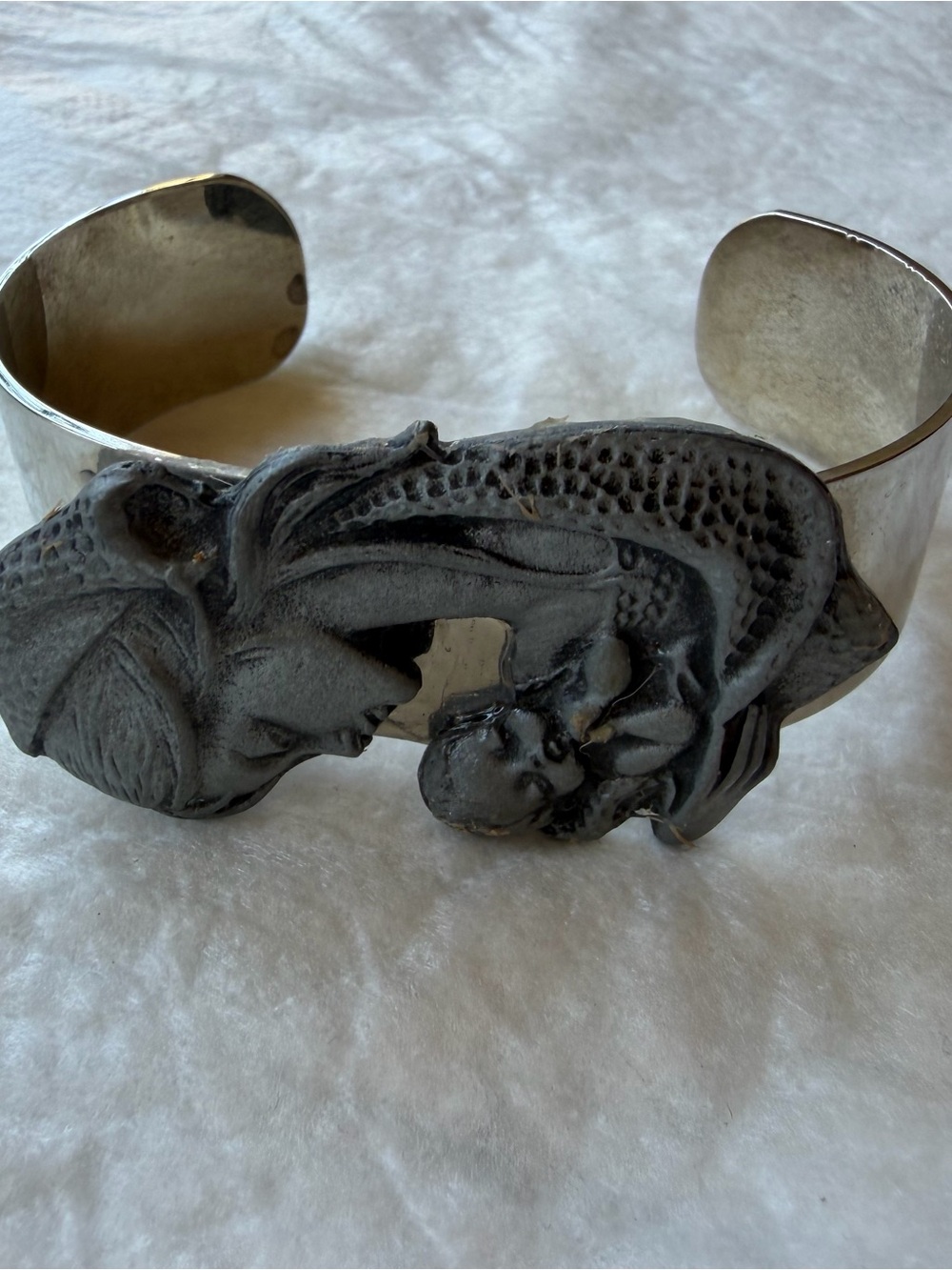 Silver-tone and Gray Mother Child Cuff Bracelet